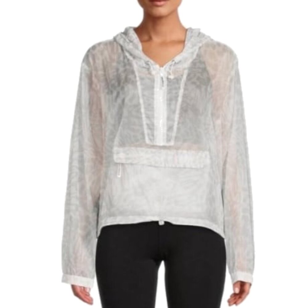 Good American $125 Womens Size 1 Small Sheer Icy Leopard Rain Hoodie Windbreaker